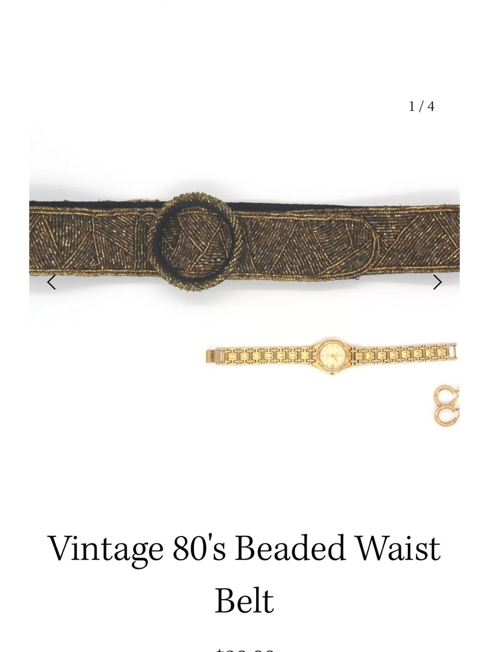 Vintage 80s Women’s Large Gold & Black Hand Beaded Silk Belt Adjustable
